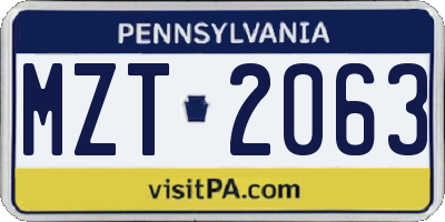 PA license plate MZT2063