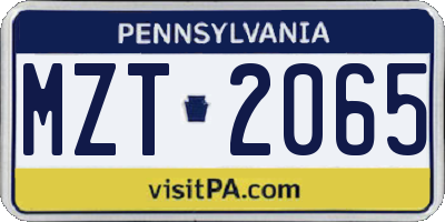PA license plate MZT2065