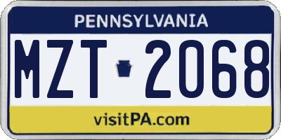 PA license plate MZT2068