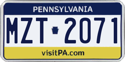 PA license plate MZT2071