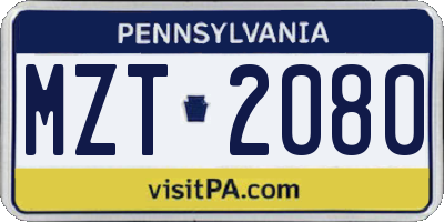 PA license plate MZT2080
