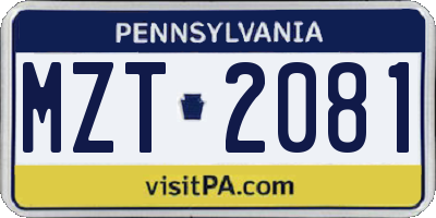PA license plate MZT2081