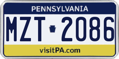 PA license plate MZT2086
