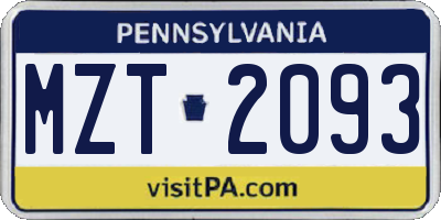 PA license plate MZT2093