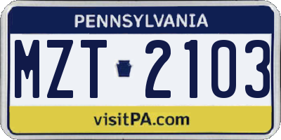 PA license plate MZT2103