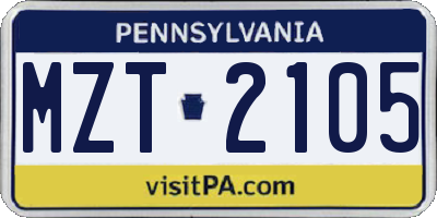 PA license plate MZT2105