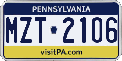 PA license plate MZT2106