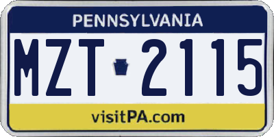 PA license plate MZT2115