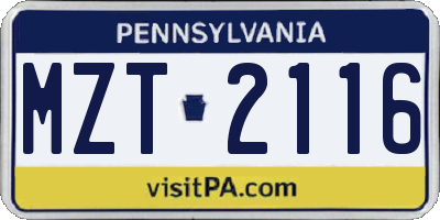 PA license plate MZT2116