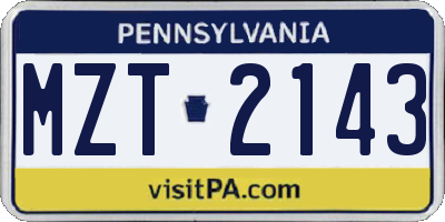 PA license plate MZT2143