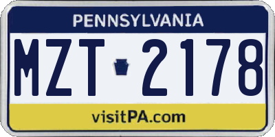 PA license plate MZT2178