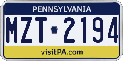 PA license plate MZT2194