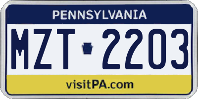 PA license plate MZT2203