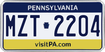PA license plate MZT2204