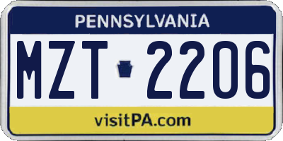 PA license plate MZT2206