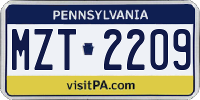PA license plate MZT2209
