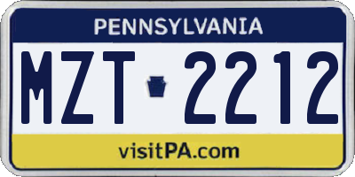 PA license plate MZT2212