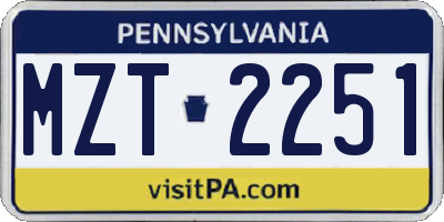 PA license plate MZT2251