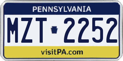 PA license plate MZT2252