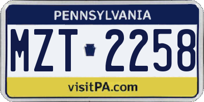 PA license plate MZT2258