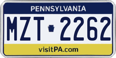 PA license plate MZT2262