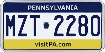 PA license plate MZT2280