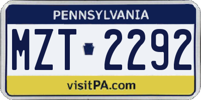 PA license plate MZT2292