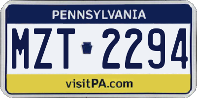 PA license plate MZT2294