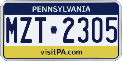 PA license plate MZT2305