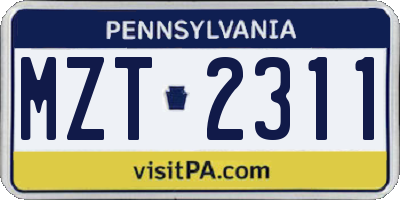 PA license plate MZT2311