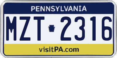 PA license plate MZT2316