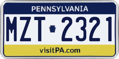 PA license plate MZT2321