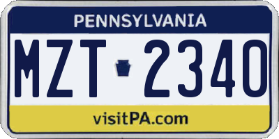 PA license plate MZT2340