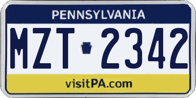 PA license plate MZT2342