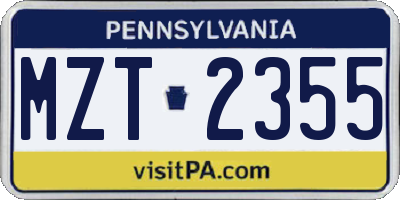 PA license plate MZT2355