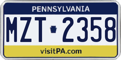 PA license plate MZT2358