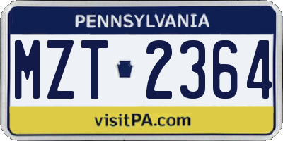 PA license plate MZT2364