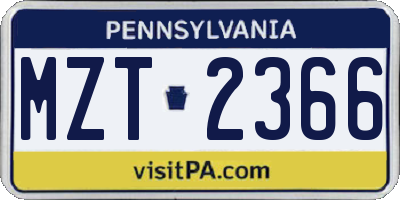 PA license plate MZT2366