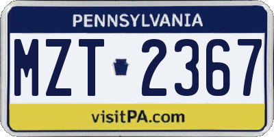 PA license plate MZT2367