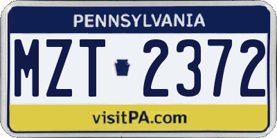 PA license plate MZT2372