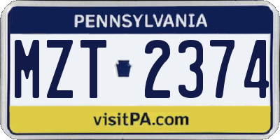 PA license plate MZT2374