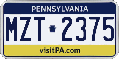 PA license plate MZT2375