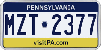 PA license plate MZT2377