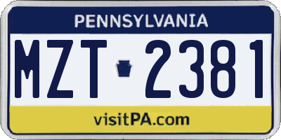 PA license plate MZT2381