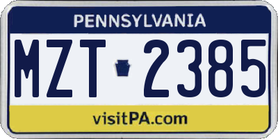 PA license plate MZT2385