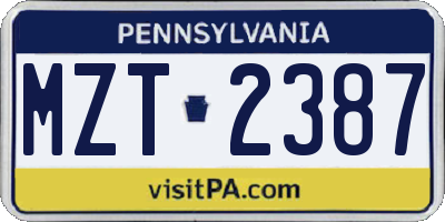 PA license plate MZT2387