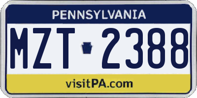 PA license plate MZT2388