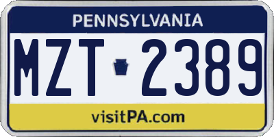PA license plate MZT2389