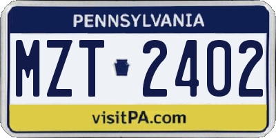 PA license plate MZT2402