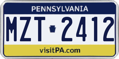 PA license plate MZT2412